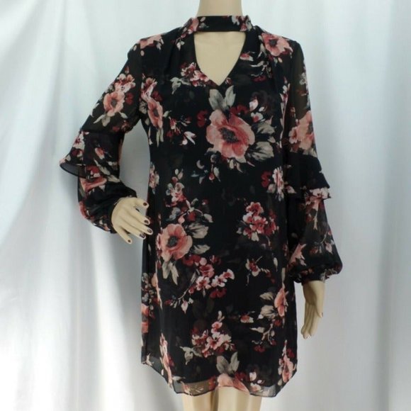 "WHITE HOUSE BLACK MARKET" LONG SLEEVE FLORAL CHOKER SHIFT DRESS SIZE: SP NWT - Picture 4 of 10